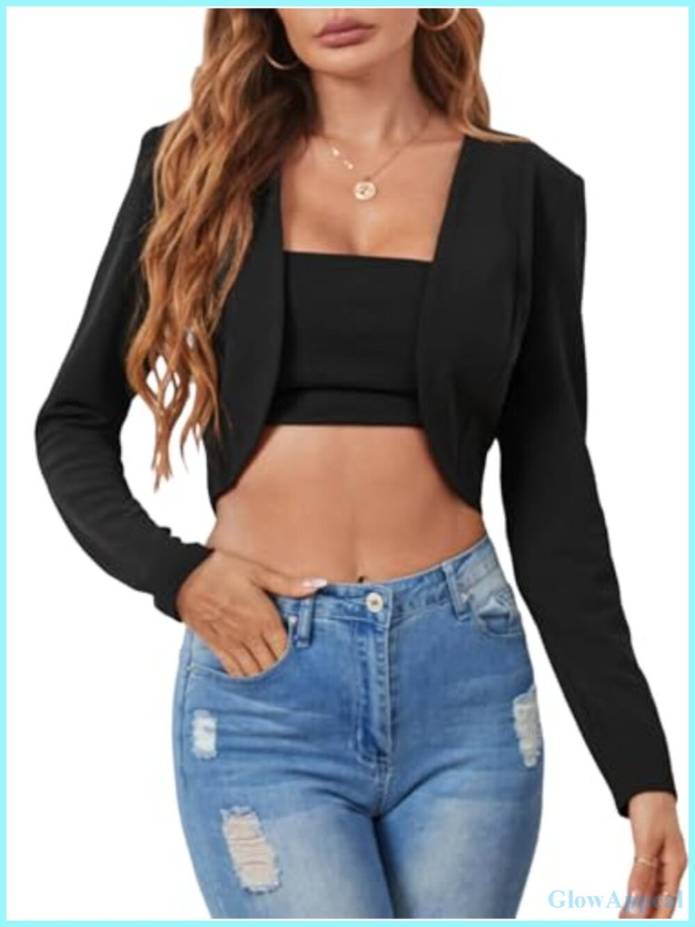 Women's Open Front Crop Blazer Long Sleeve Notch Collar Business Casual
